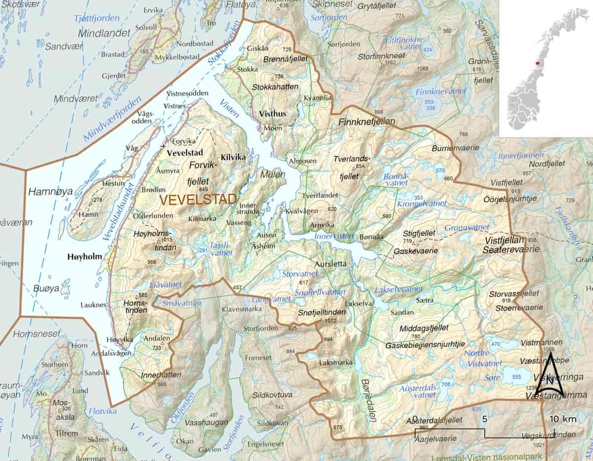 Kart over Vevelstad kommune
