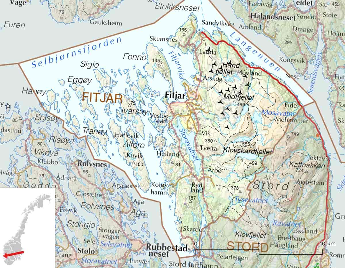 Kart over Fitjar kommune