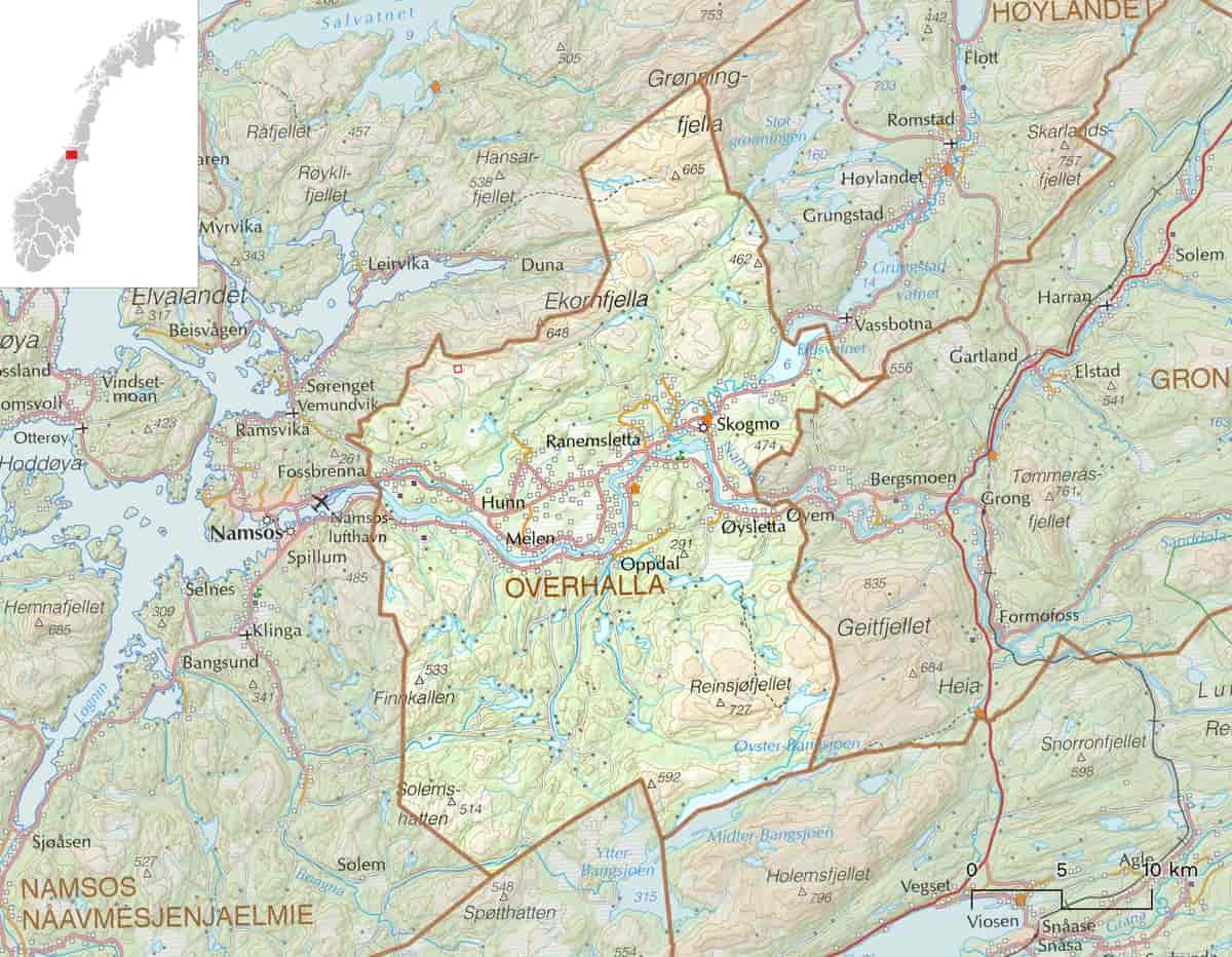Kart over Overhalla kommune