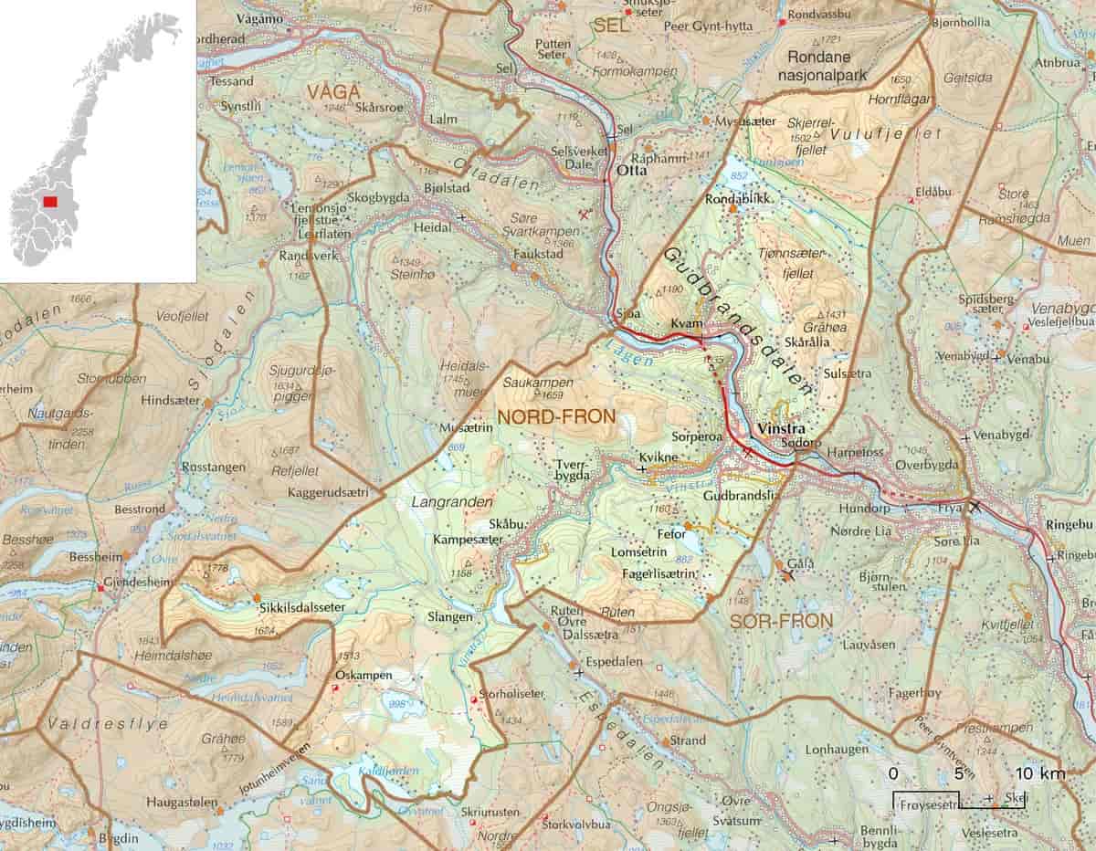 Kart over Nord-Fron kommune