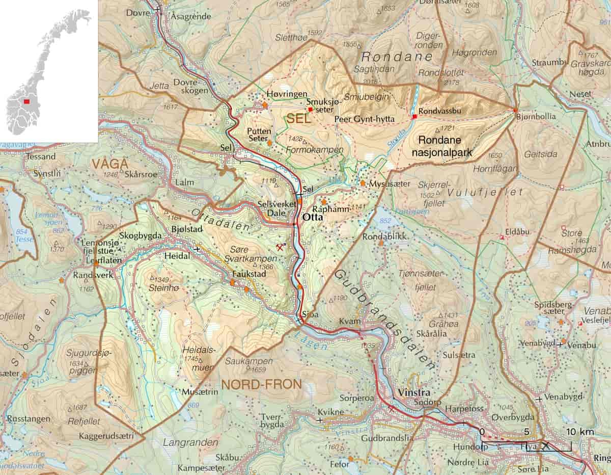 Kart over Sel kommune