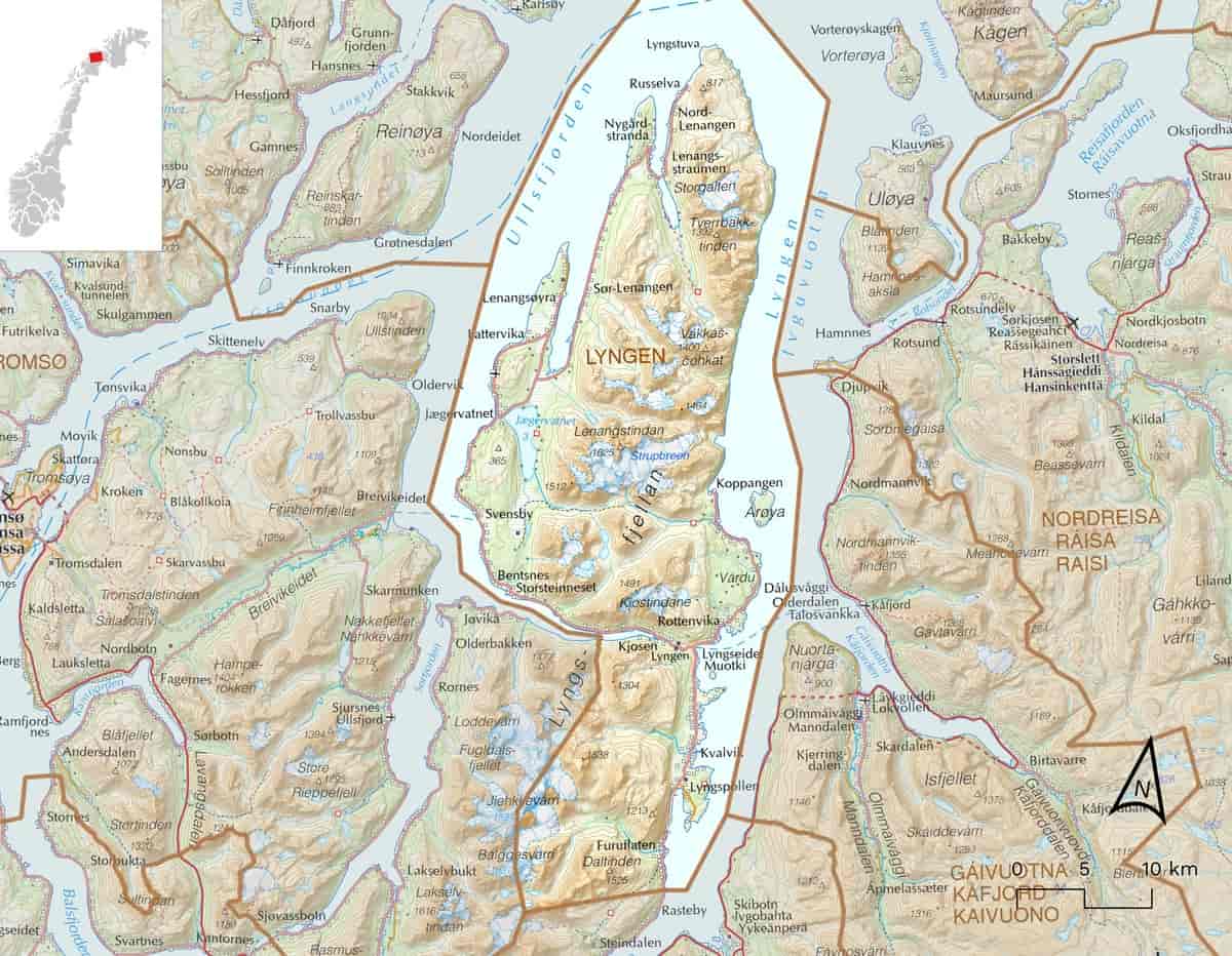 Kart over Lyngen kommune