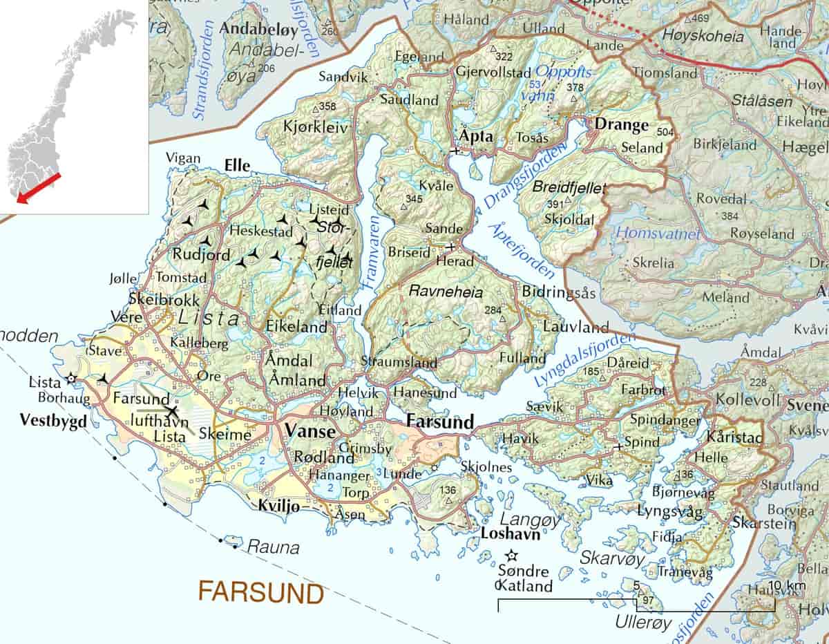 Kart over Farsund kommune