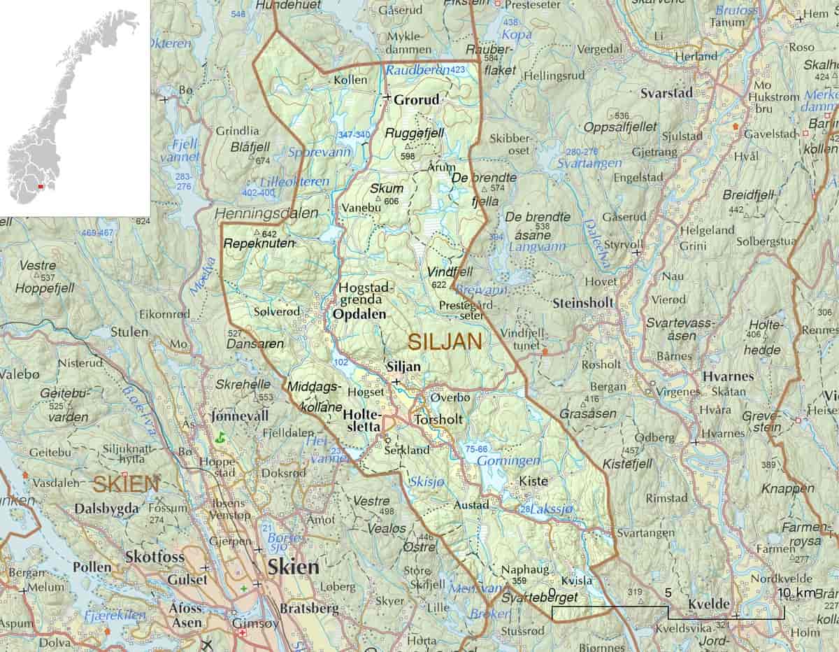 Kart over Siljan kommune