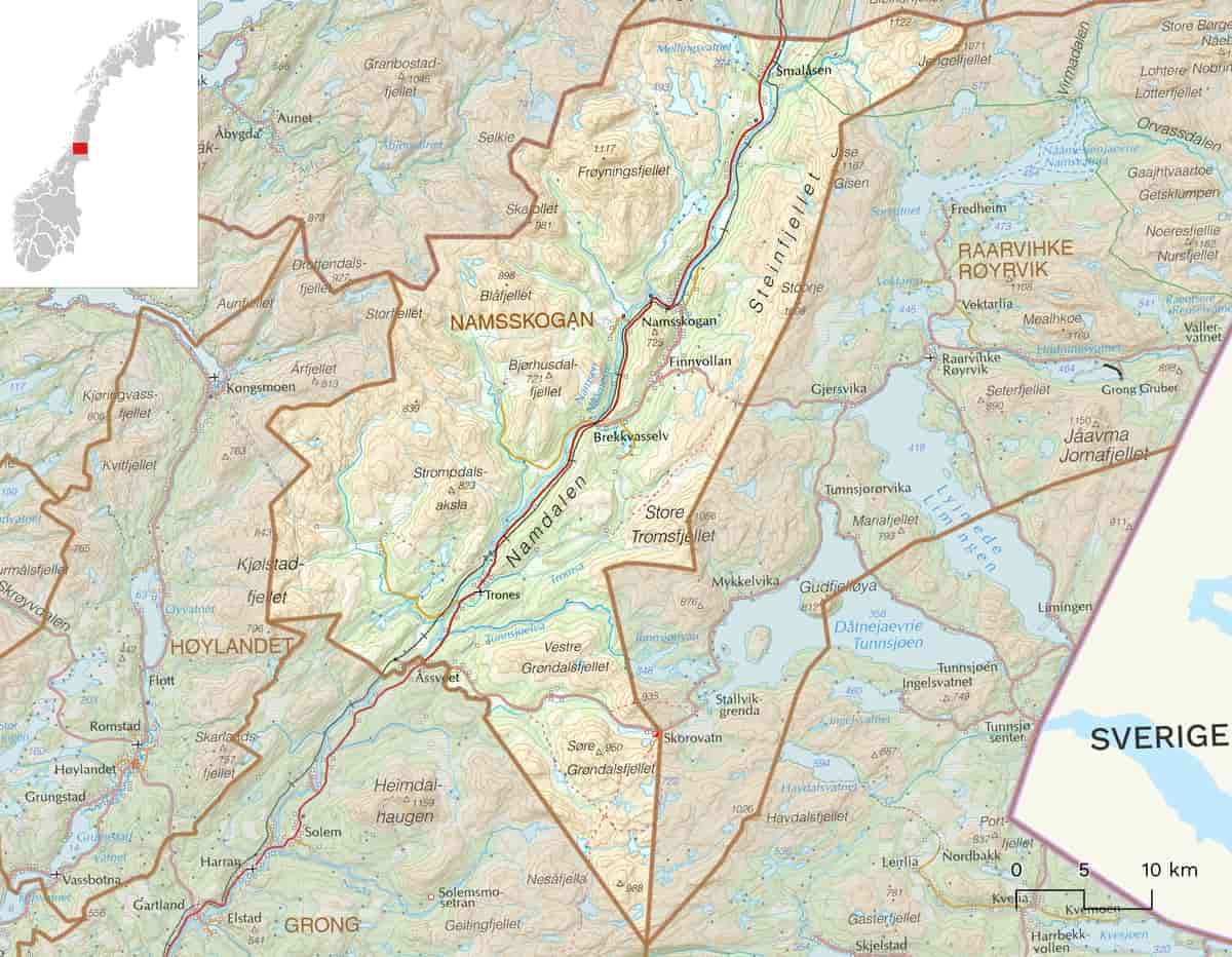 Kart over Namsskogan kommune