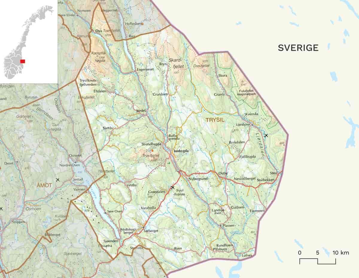 Kart over Trysil kommune