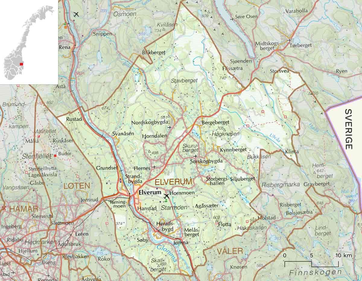 Kart over Elverum kommune