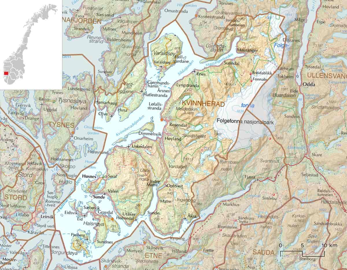 Kart over Kvinnherad kommune