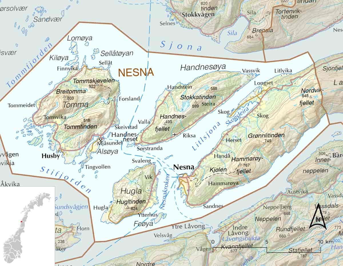 Kart over Nesna kommune