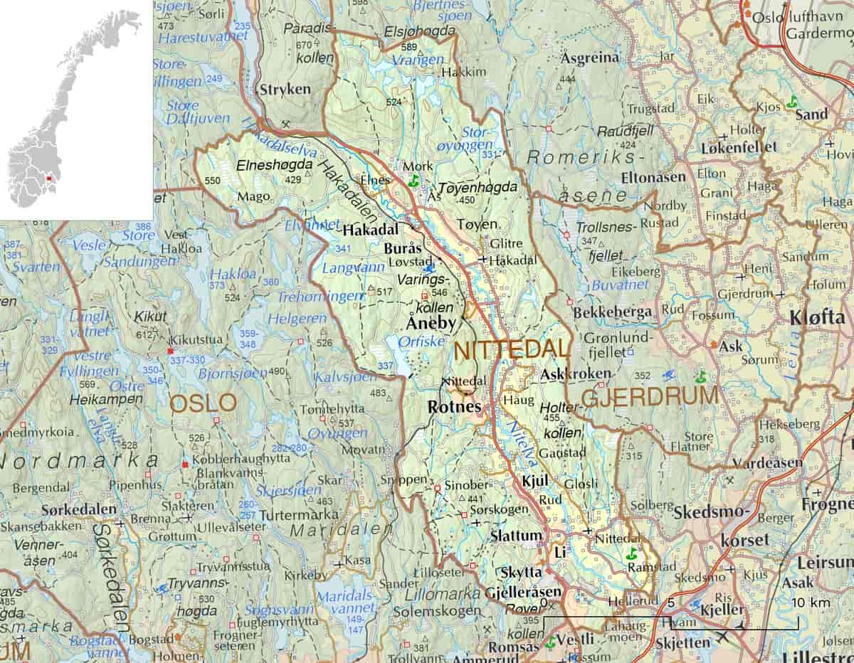 Kart over Nittedal kommune