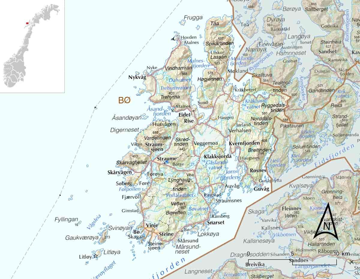 Kart over Bø kommune