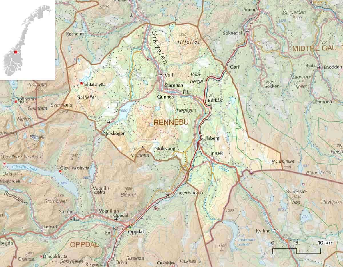 Kart over Rennebu kommune