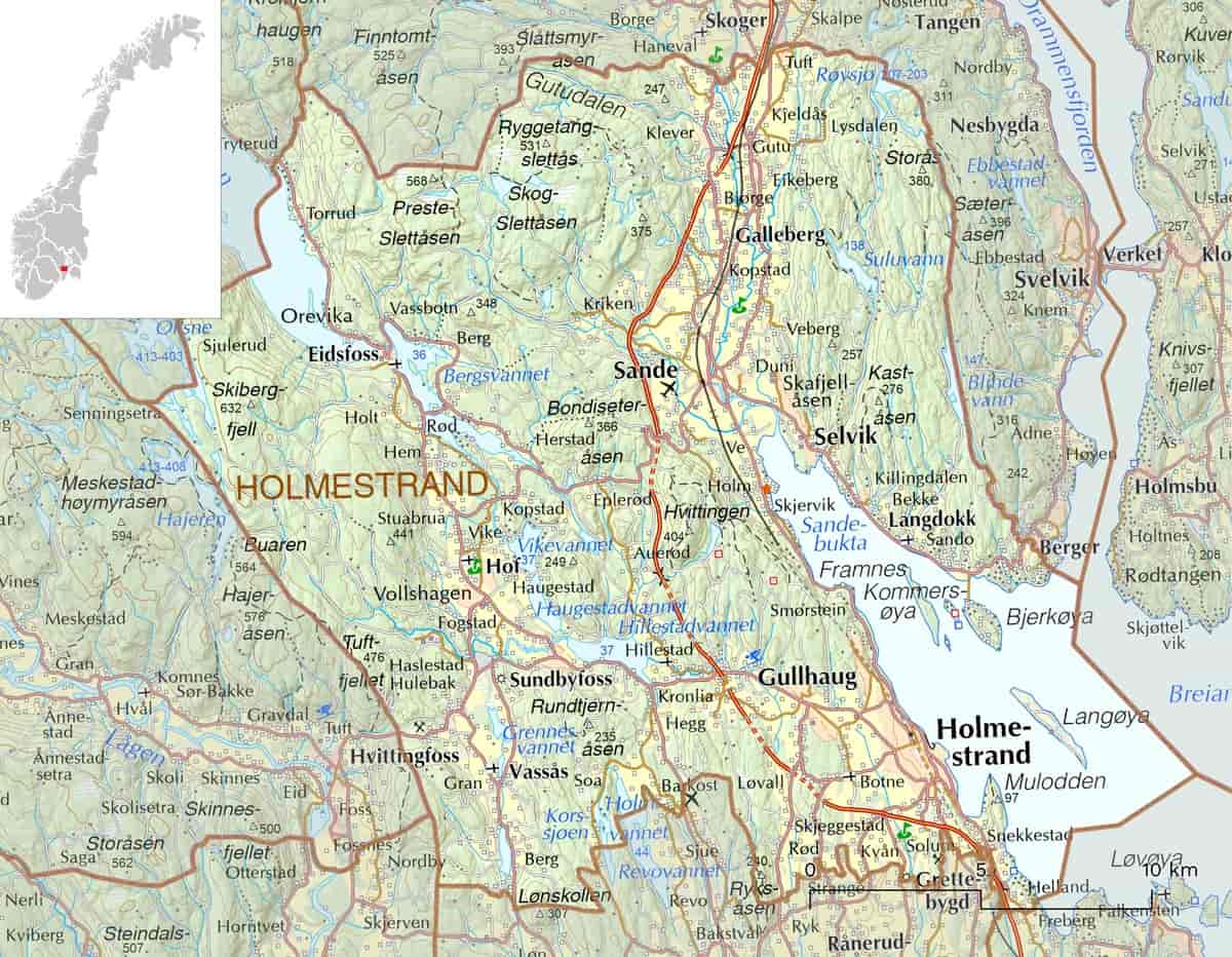 Kart over Holmestrand kommune