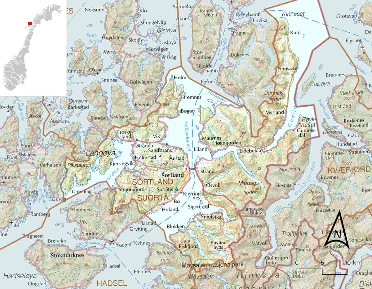 Kart over Sortland kommune