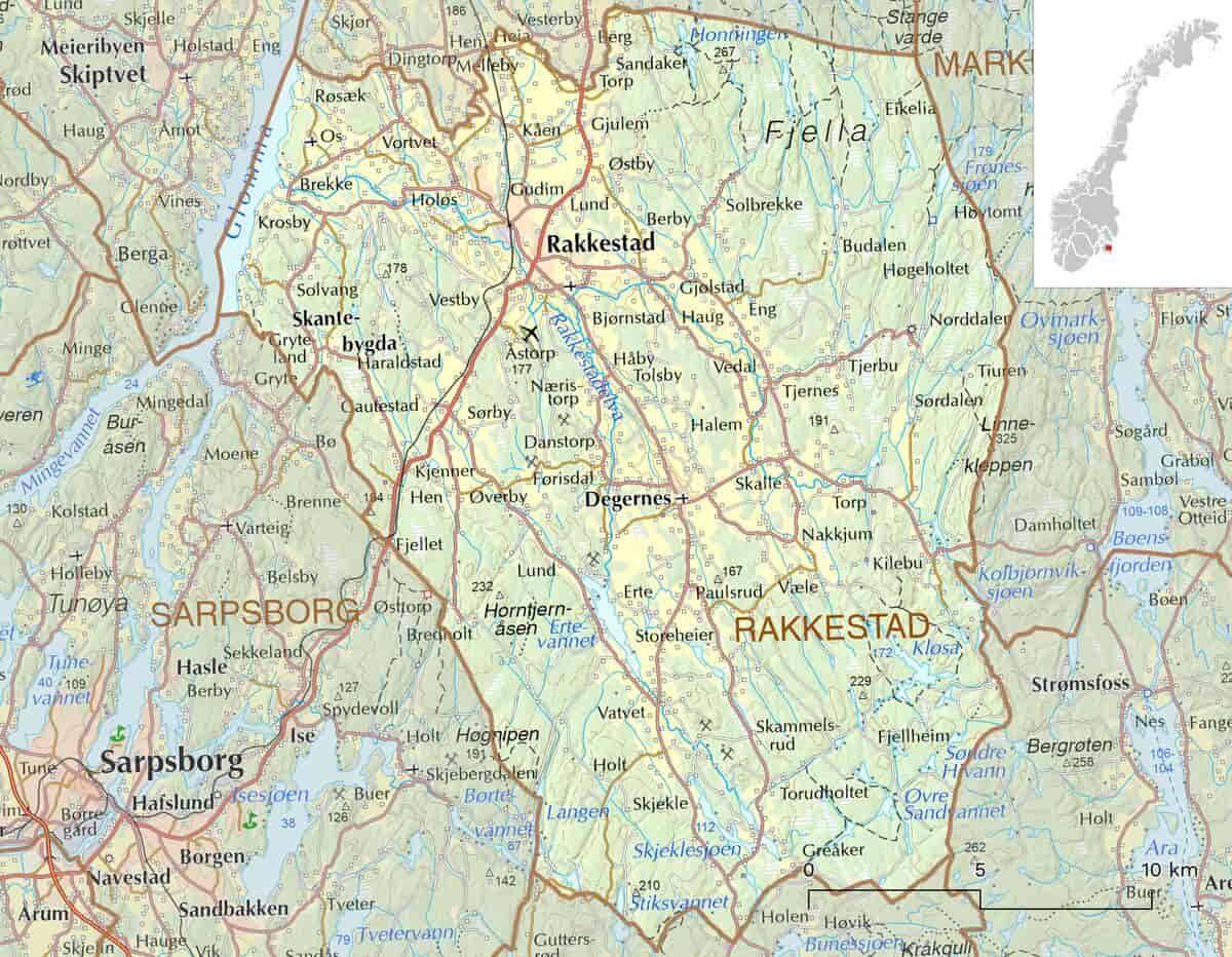 Kart over Rakkestad kommune