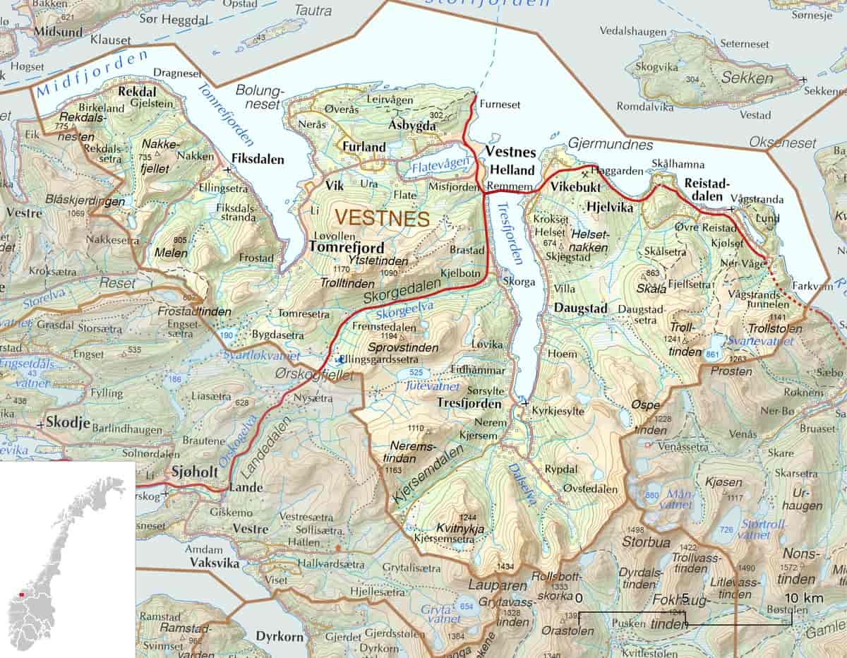Kart over Vestnes kommune