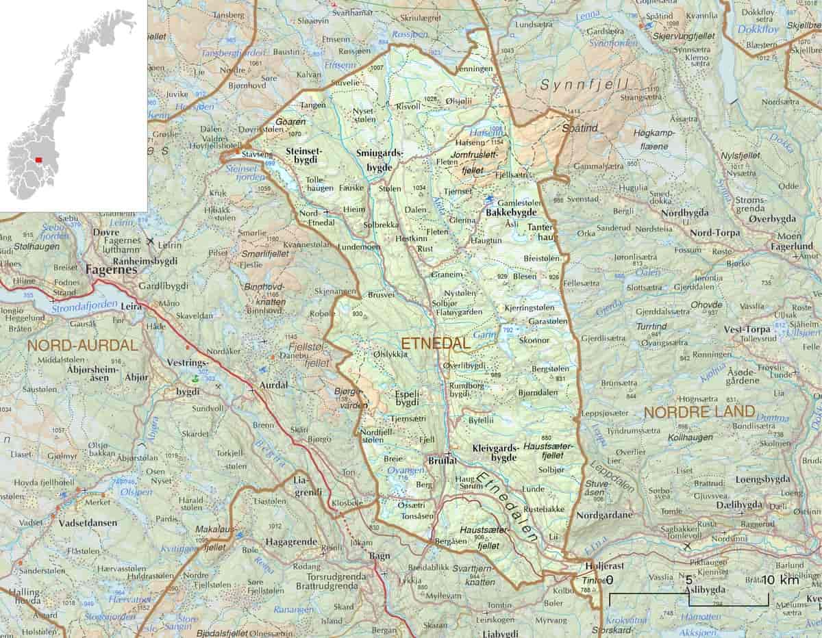 Kart over Etnedal kommune