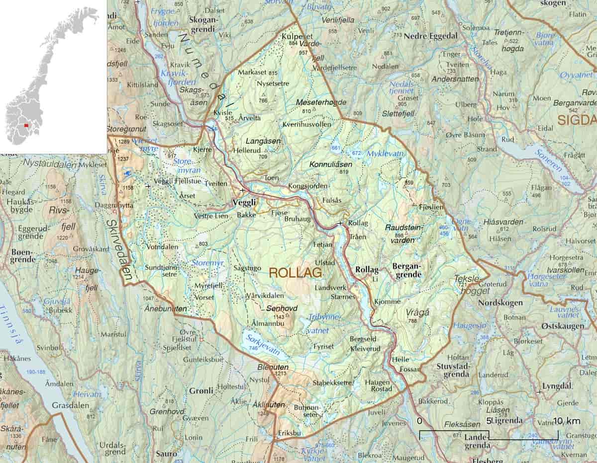 Kart over Rollag kommune