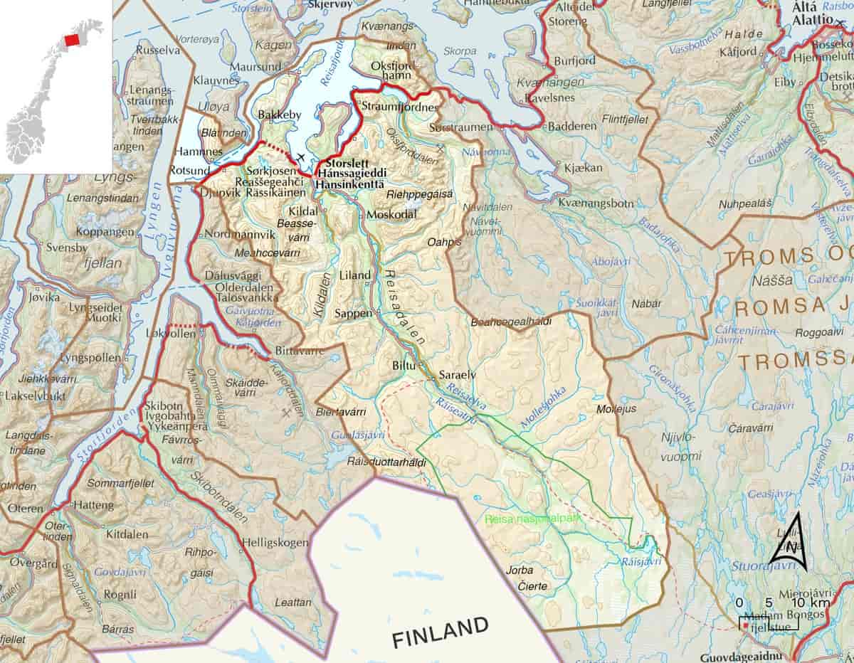 Kart over Nordreisa kommune