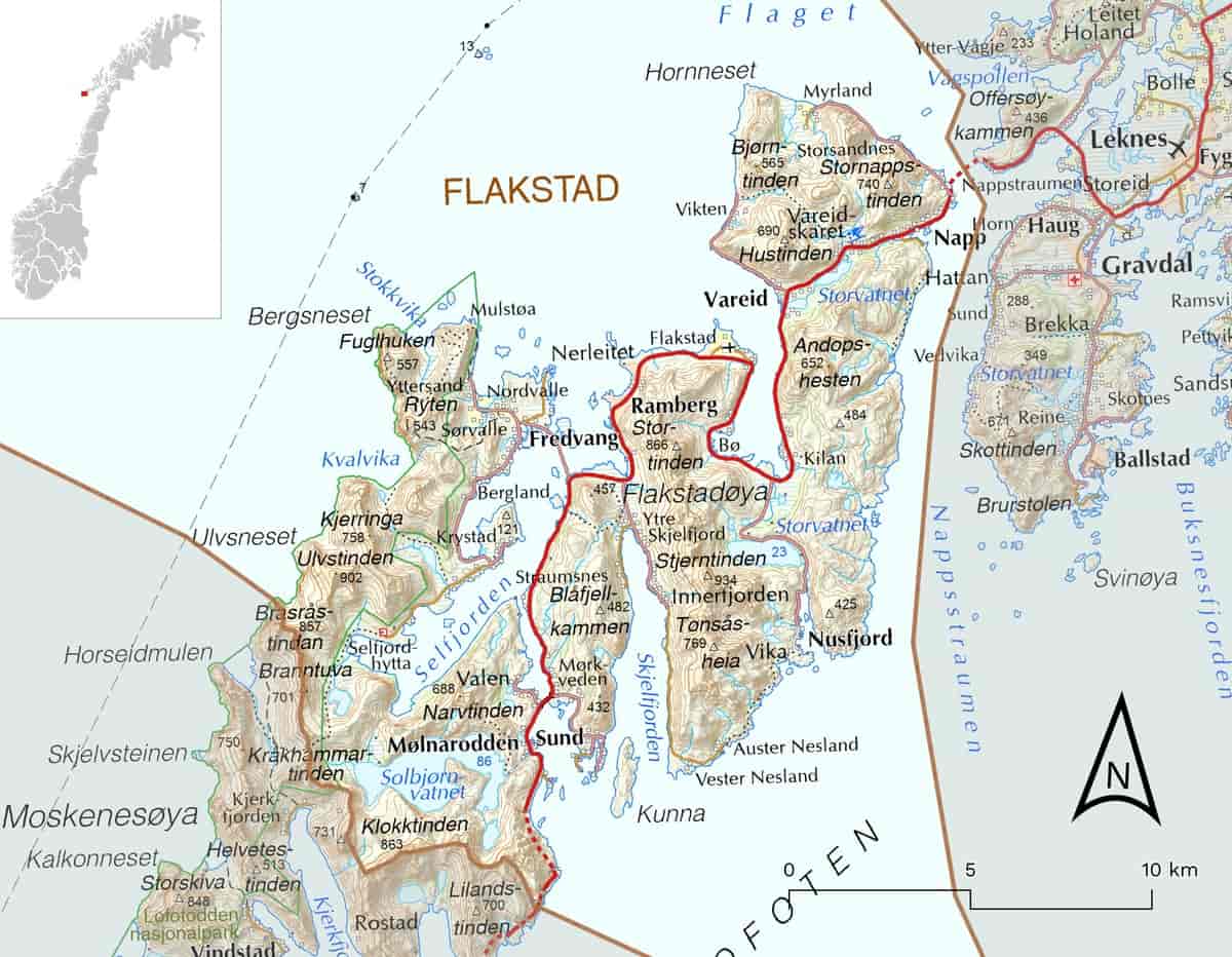 Kart over Flakstad kommune