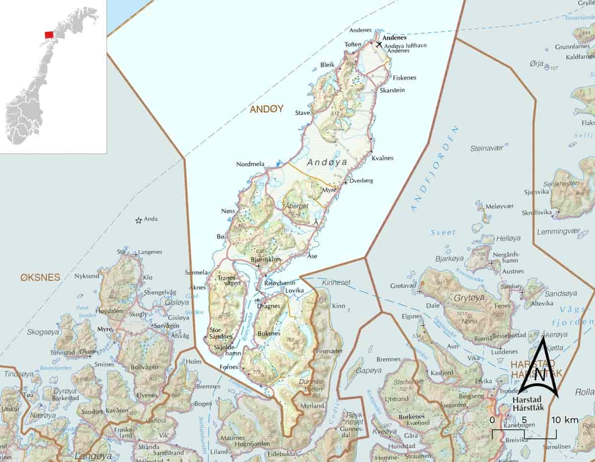 Kart over Andøy kommune