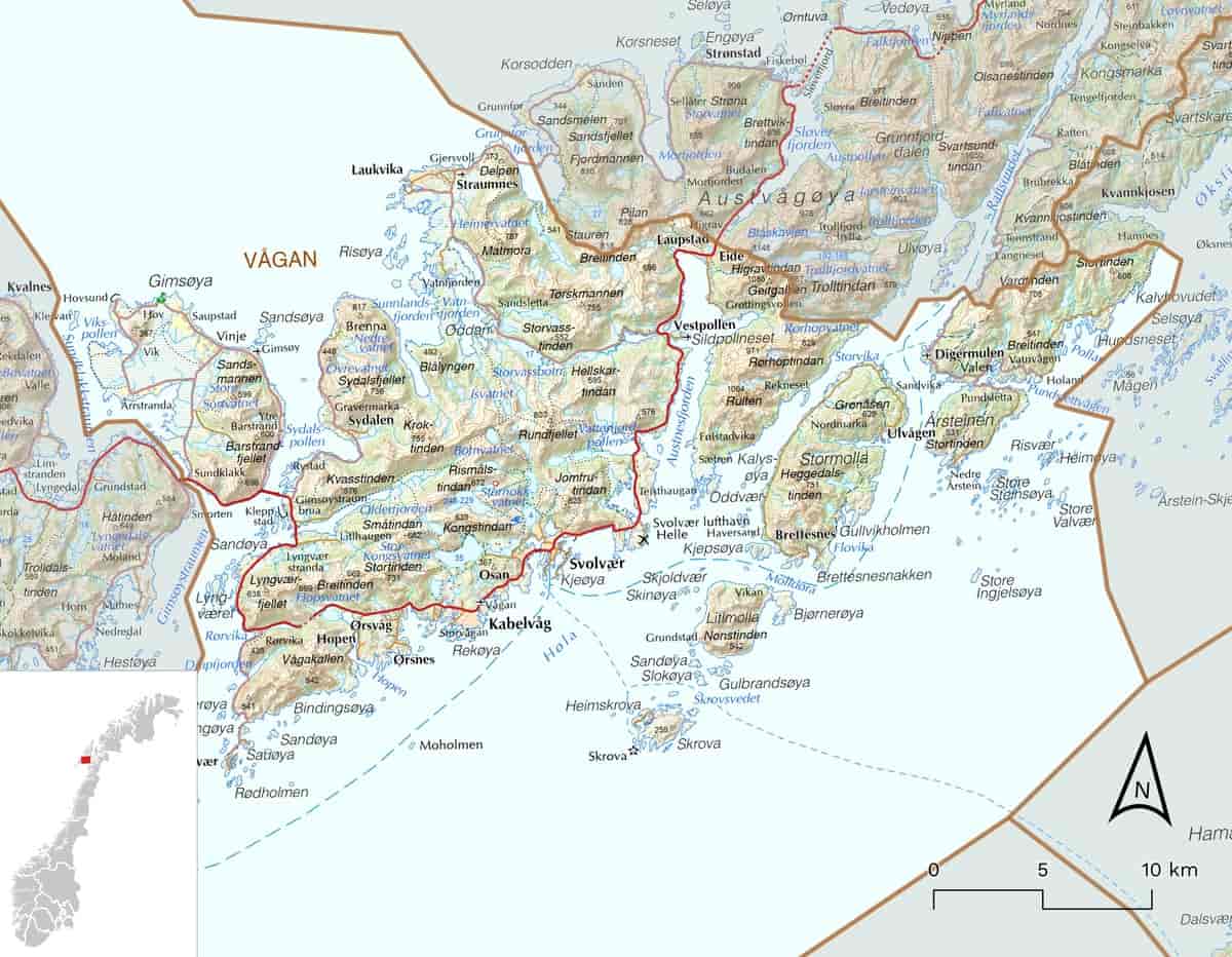 Kart over Vågan kommune