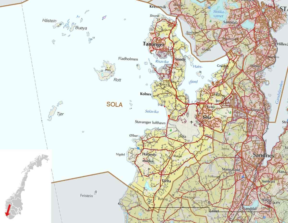 Kart over Sola kommune