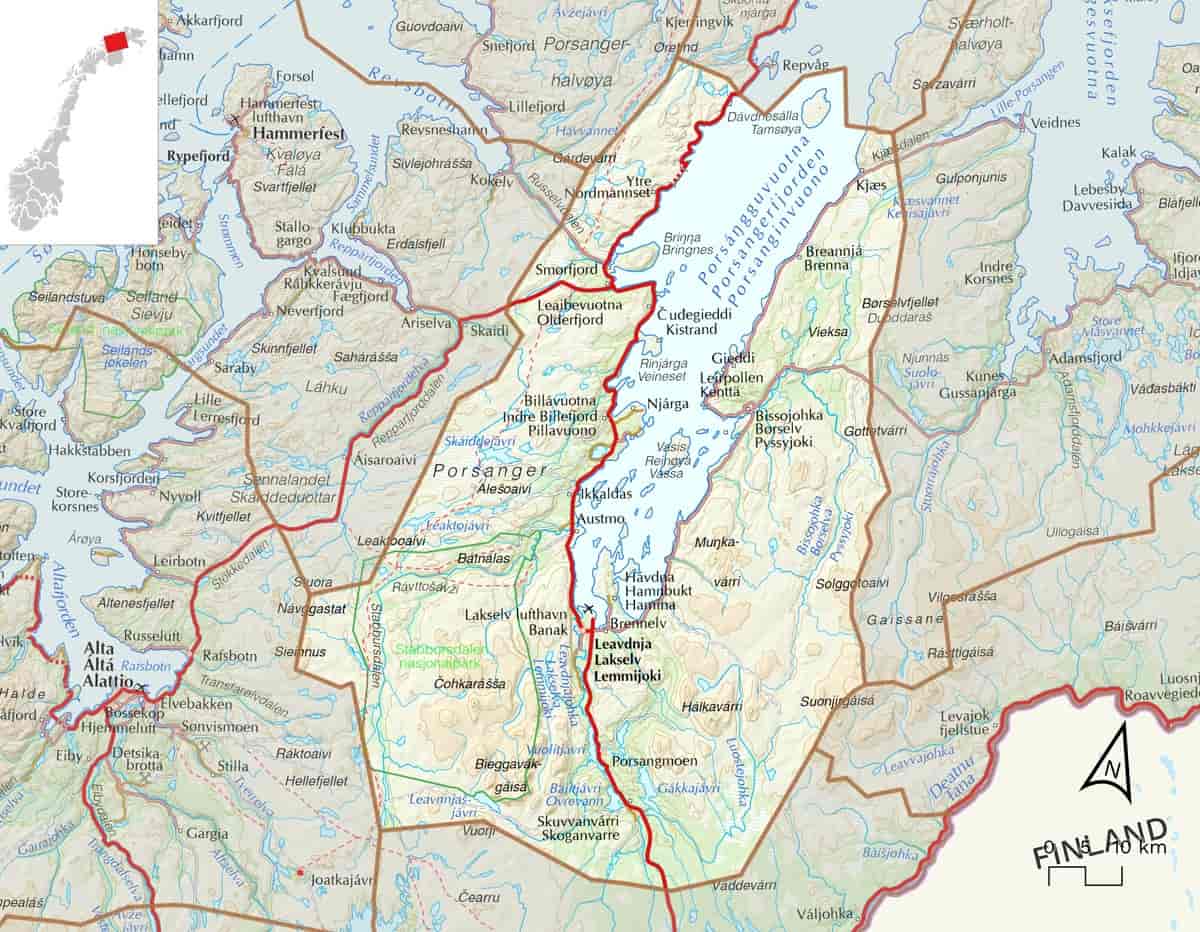 Kart over Porsanger kommune