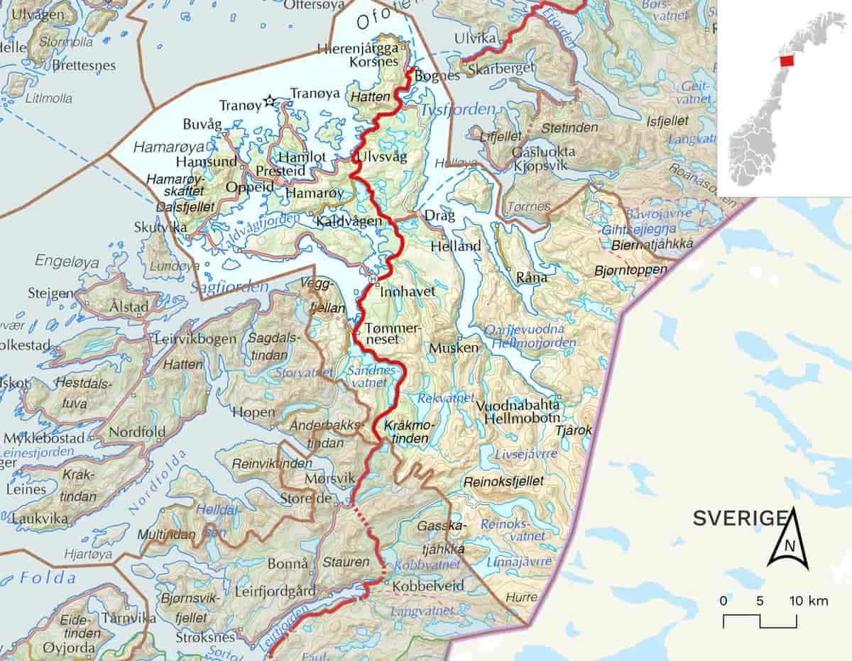 Kart over Hamarøy kommune