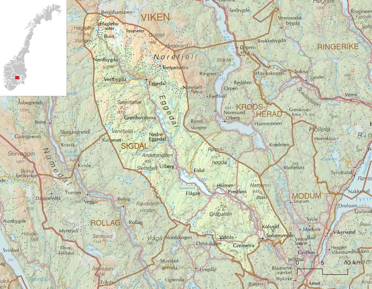 Kart over Sigdal kommune