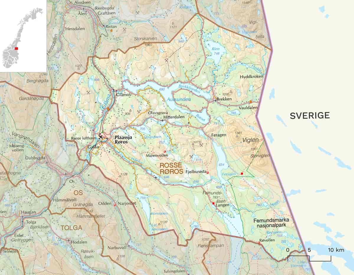 Kart over Røros kommune