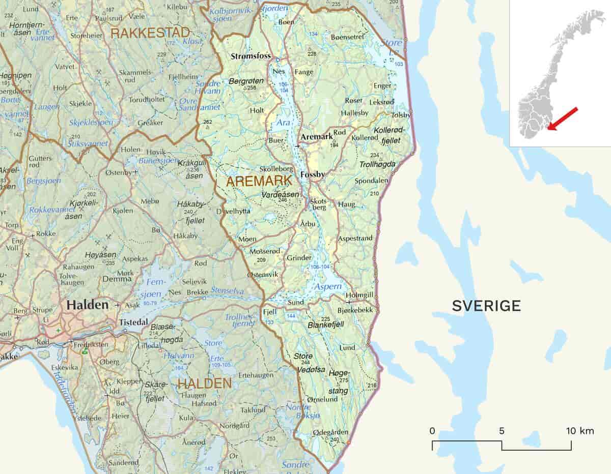 Kart over Aremark kommune