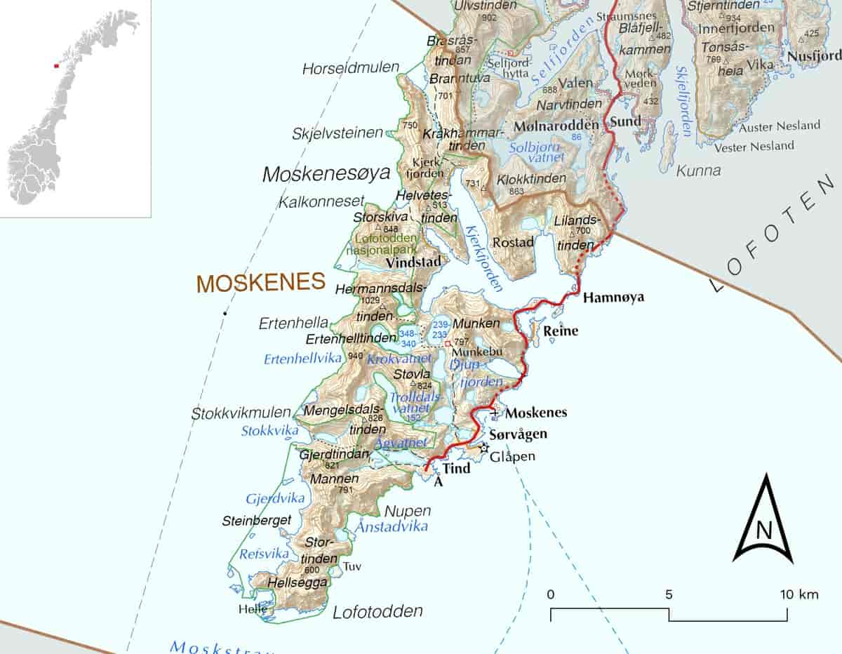 Kart over Moskenes kommune