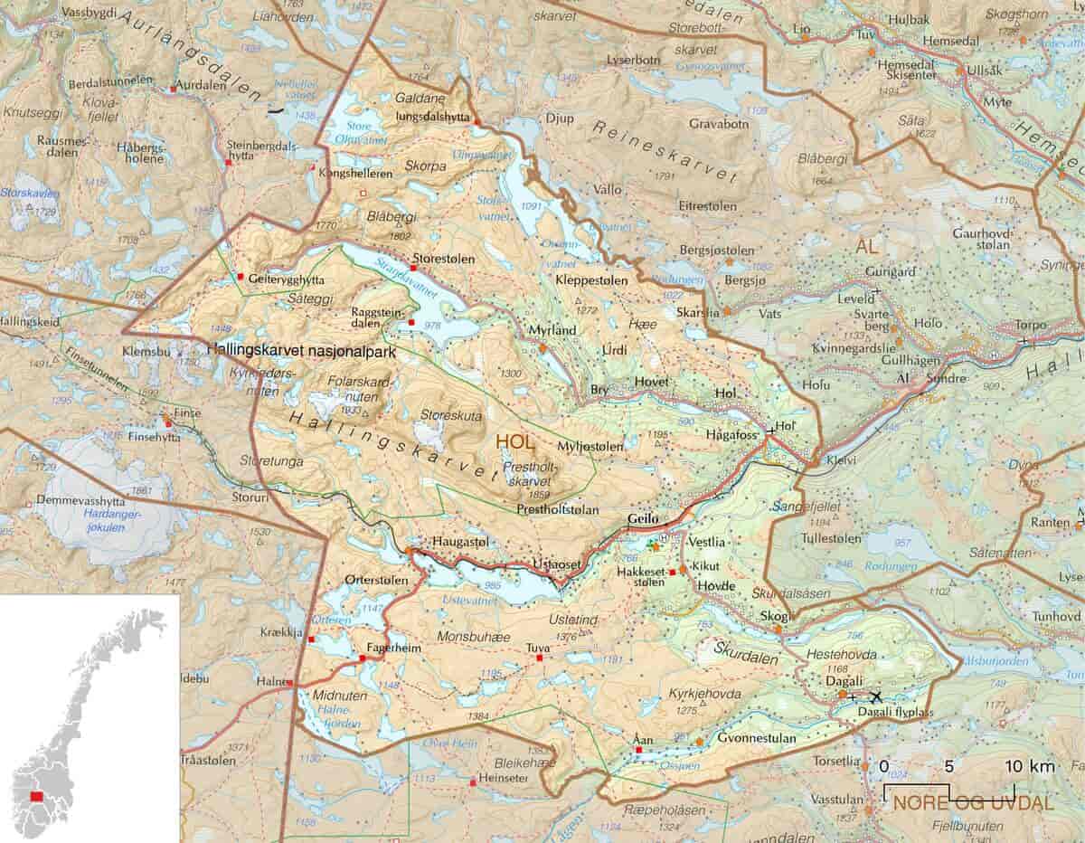 Kart over Hol kommune