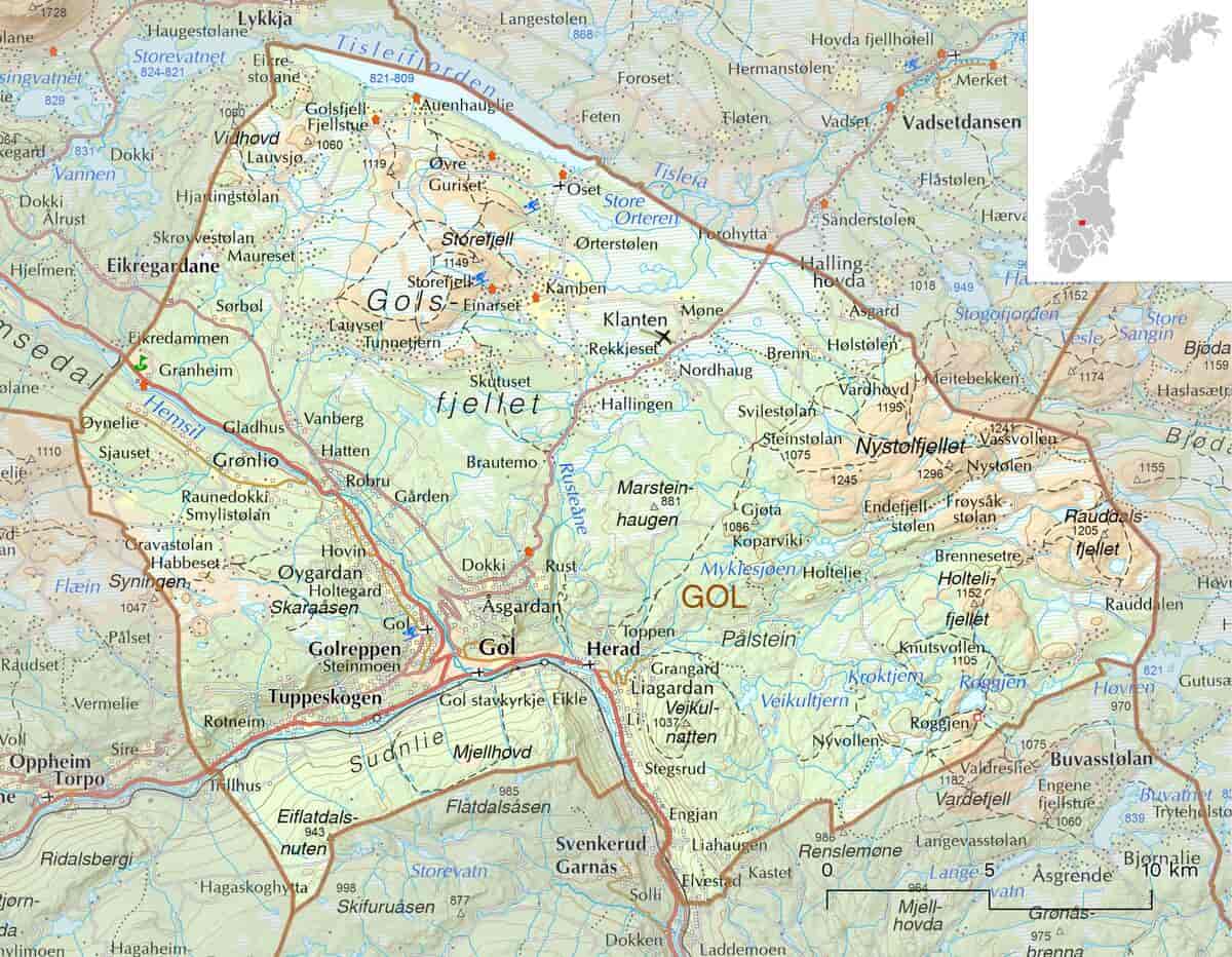 Kart over Gol kommune