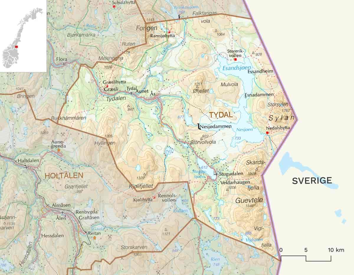 Kart over Tydal kommune