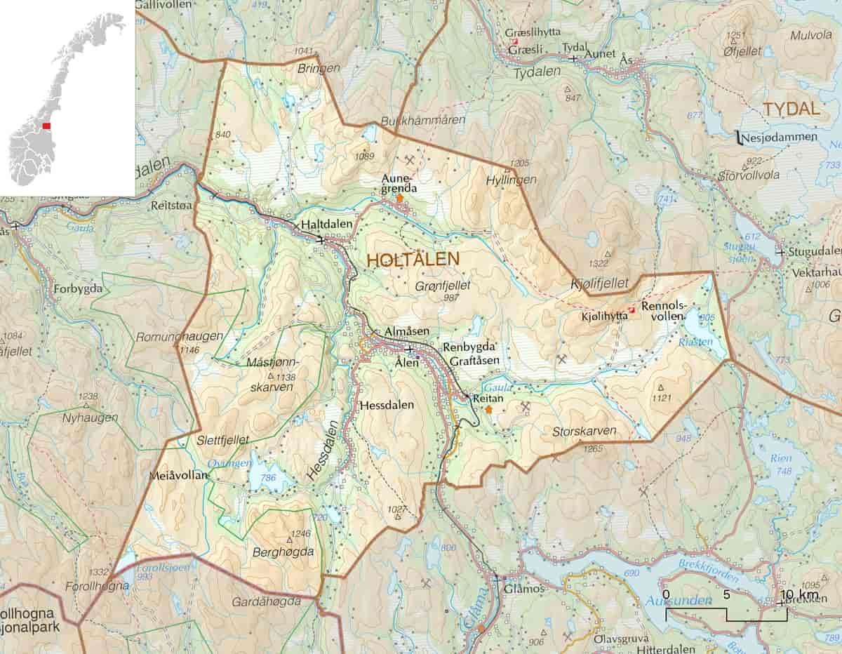Kart over Holtålen kommune