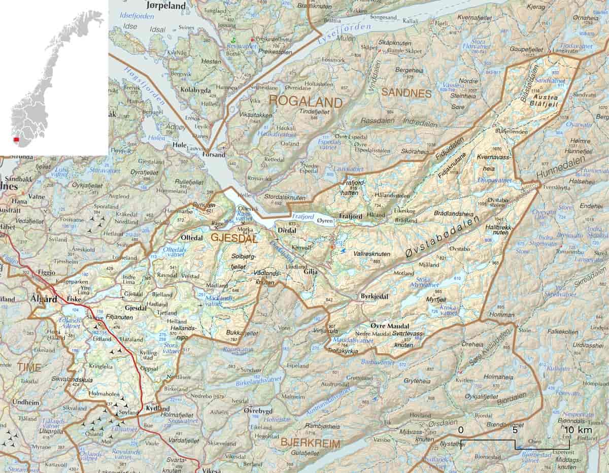 Kart over Gjesdal kommune