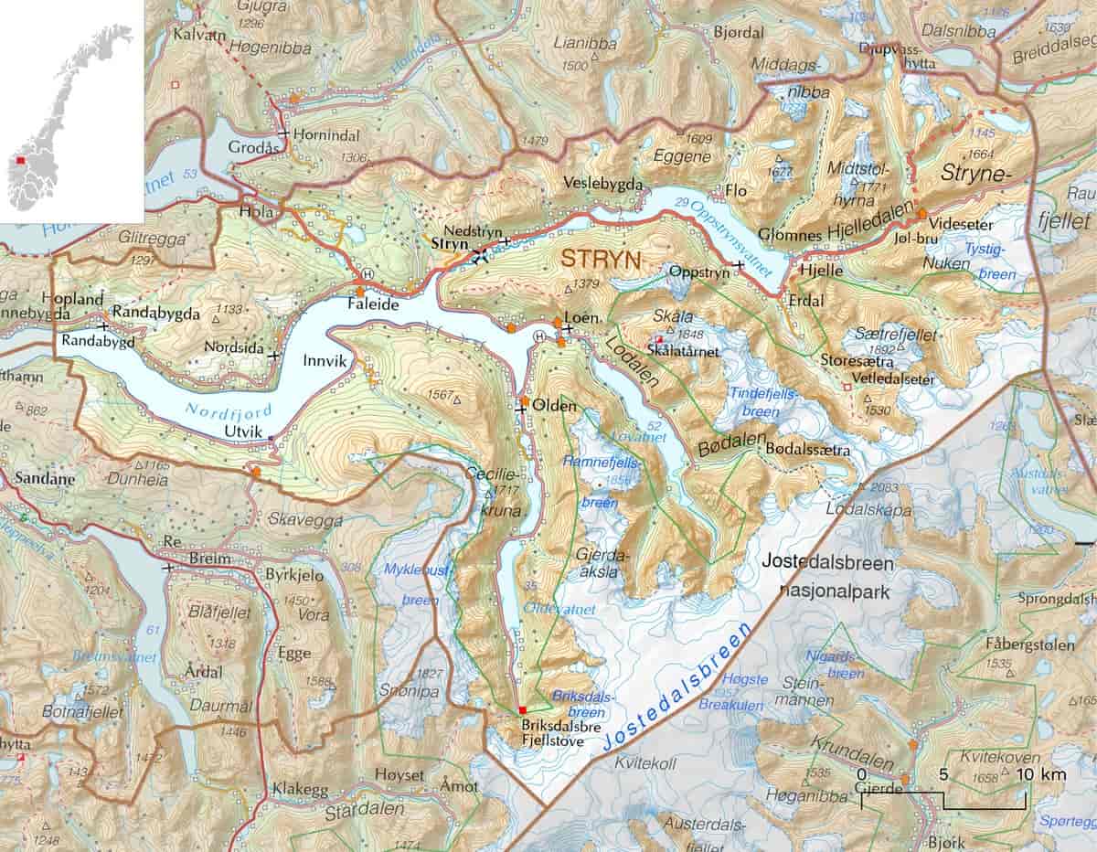 Kart over Stryn kommune