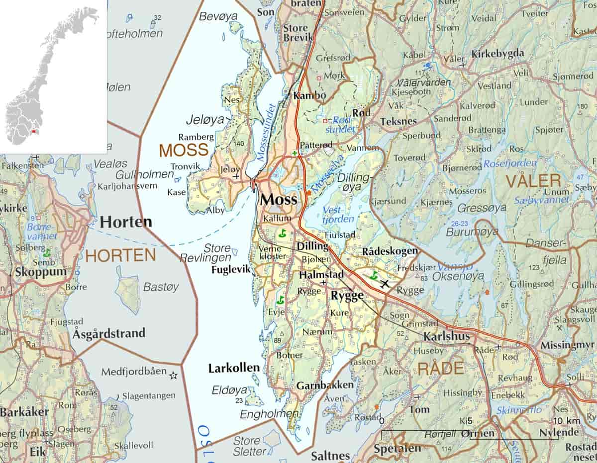 Kart over Moss kommune