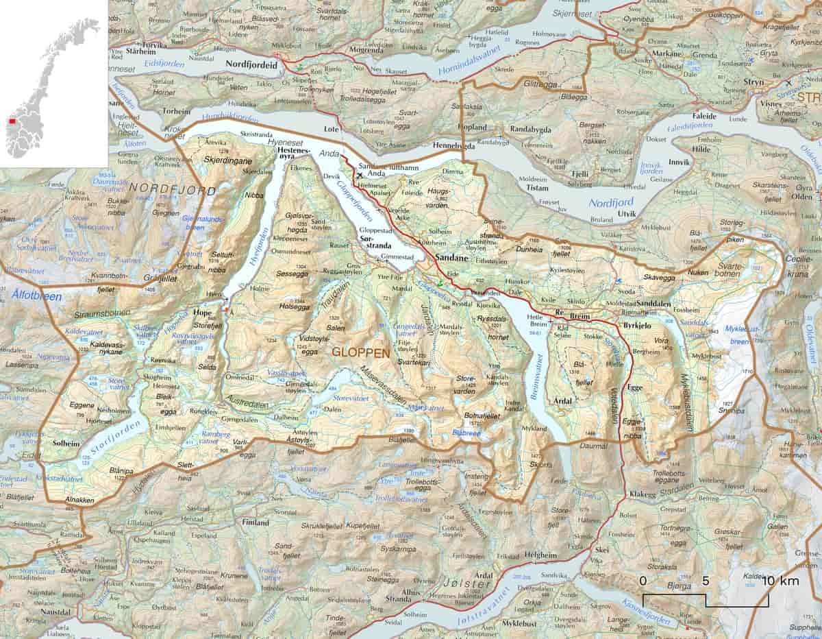 Kart over Gloppen kommune