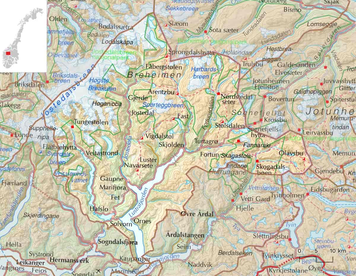 Kart over Luster kommune