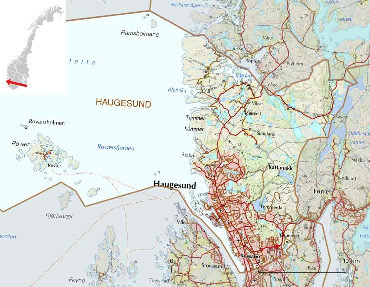Kart over Haugesund kommune