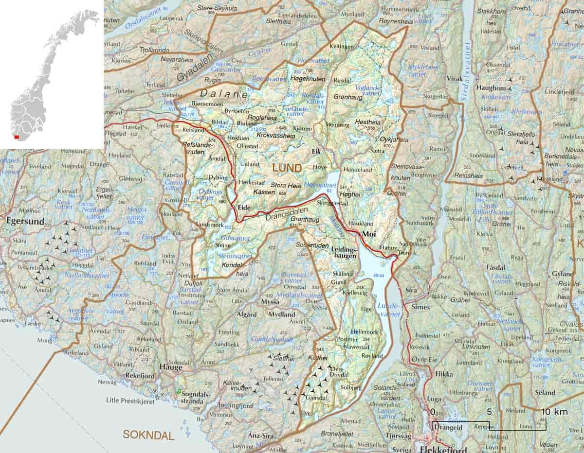 Kart over Lund kommune