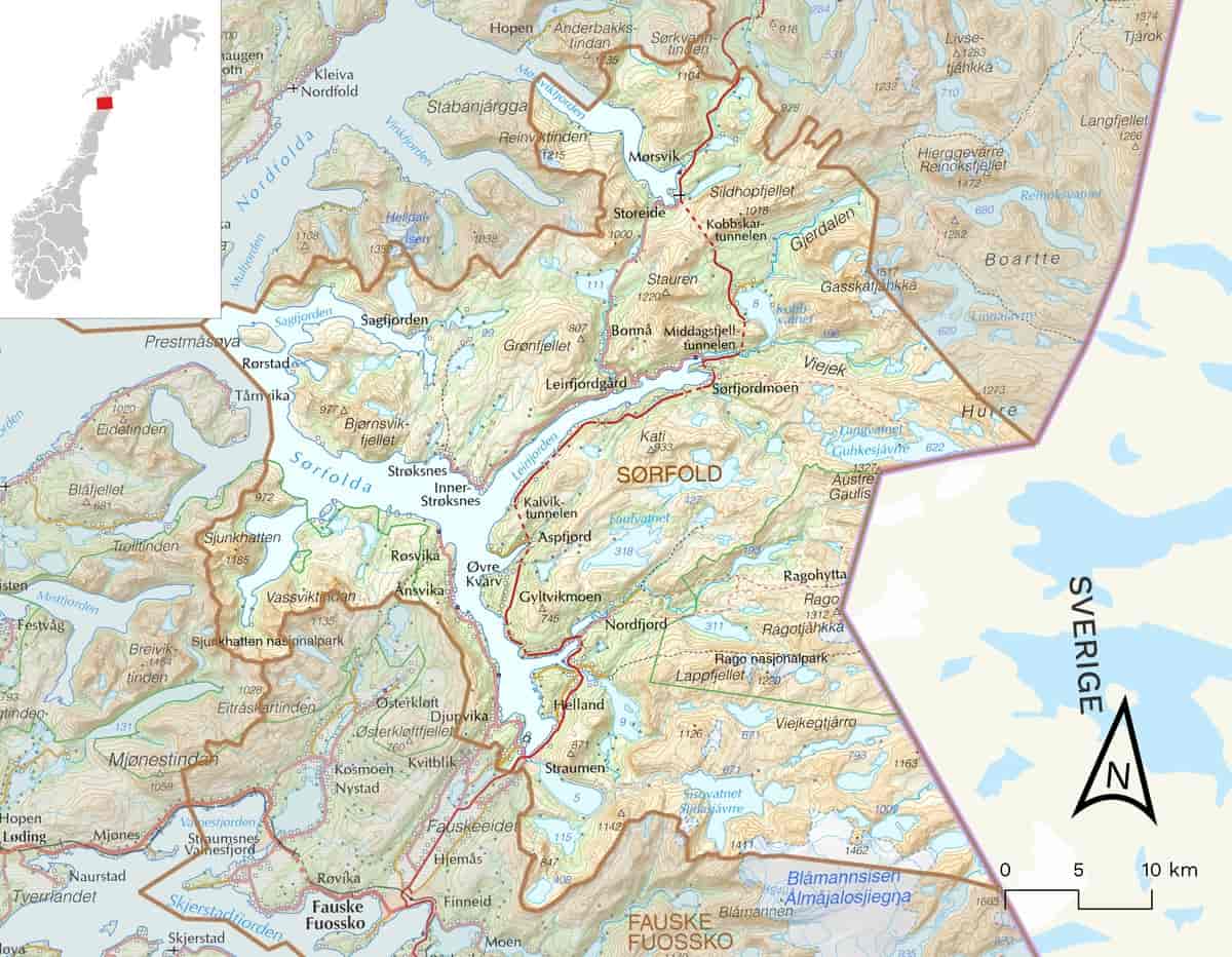 Kart over Sørfold kommune