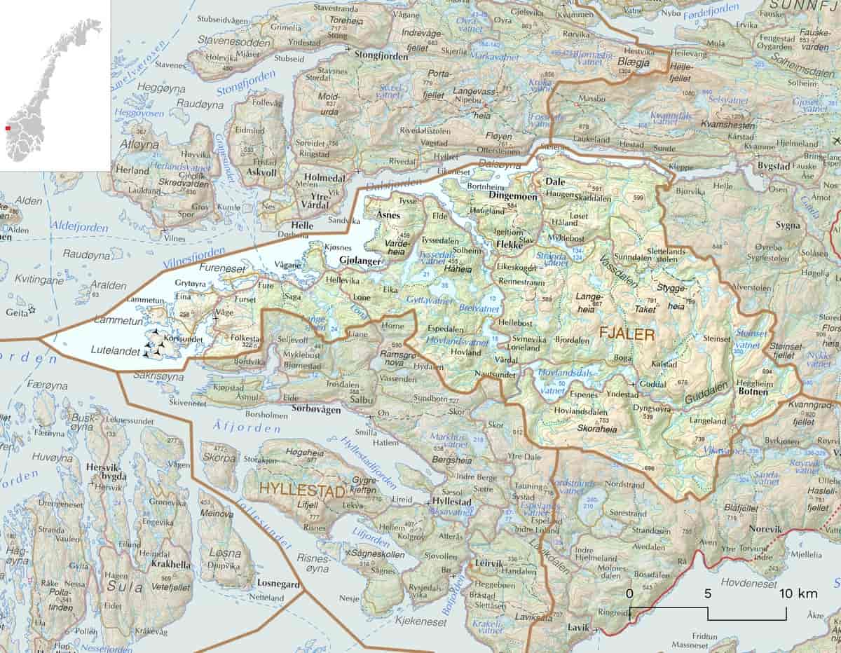 Kart over Fjaler kommune