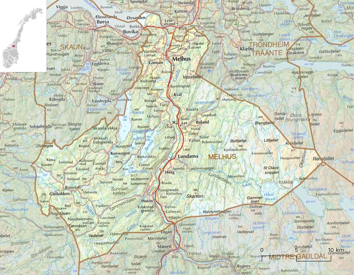 Kart over Melhus kommune