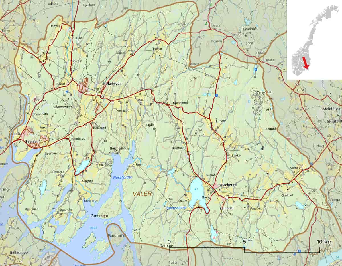 Kart over Våler kommune