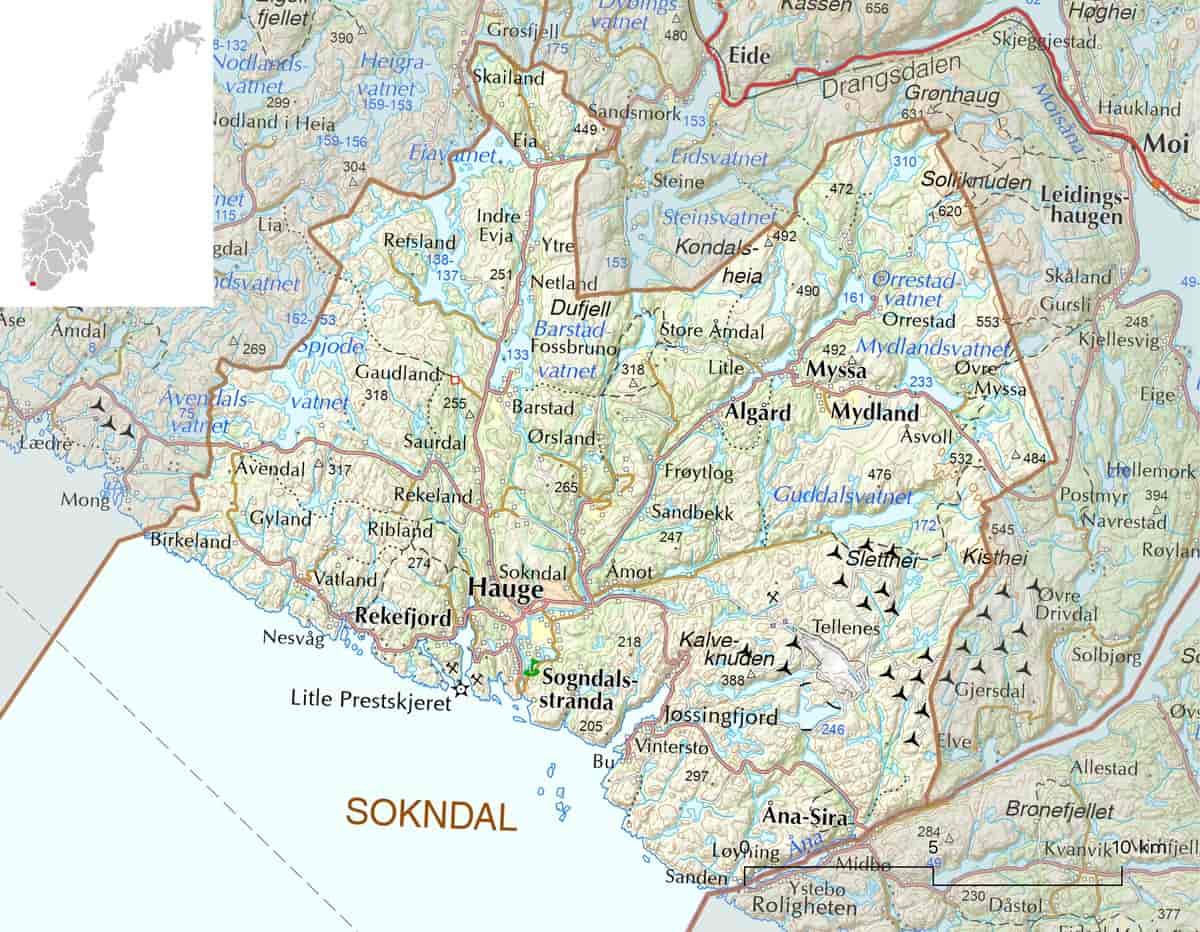 Kart over Sokndal kommune