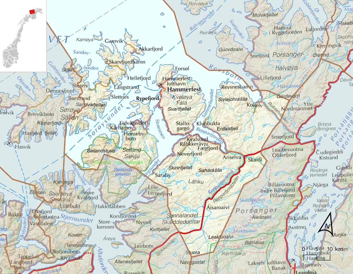 Kart over Hammerfest kommune